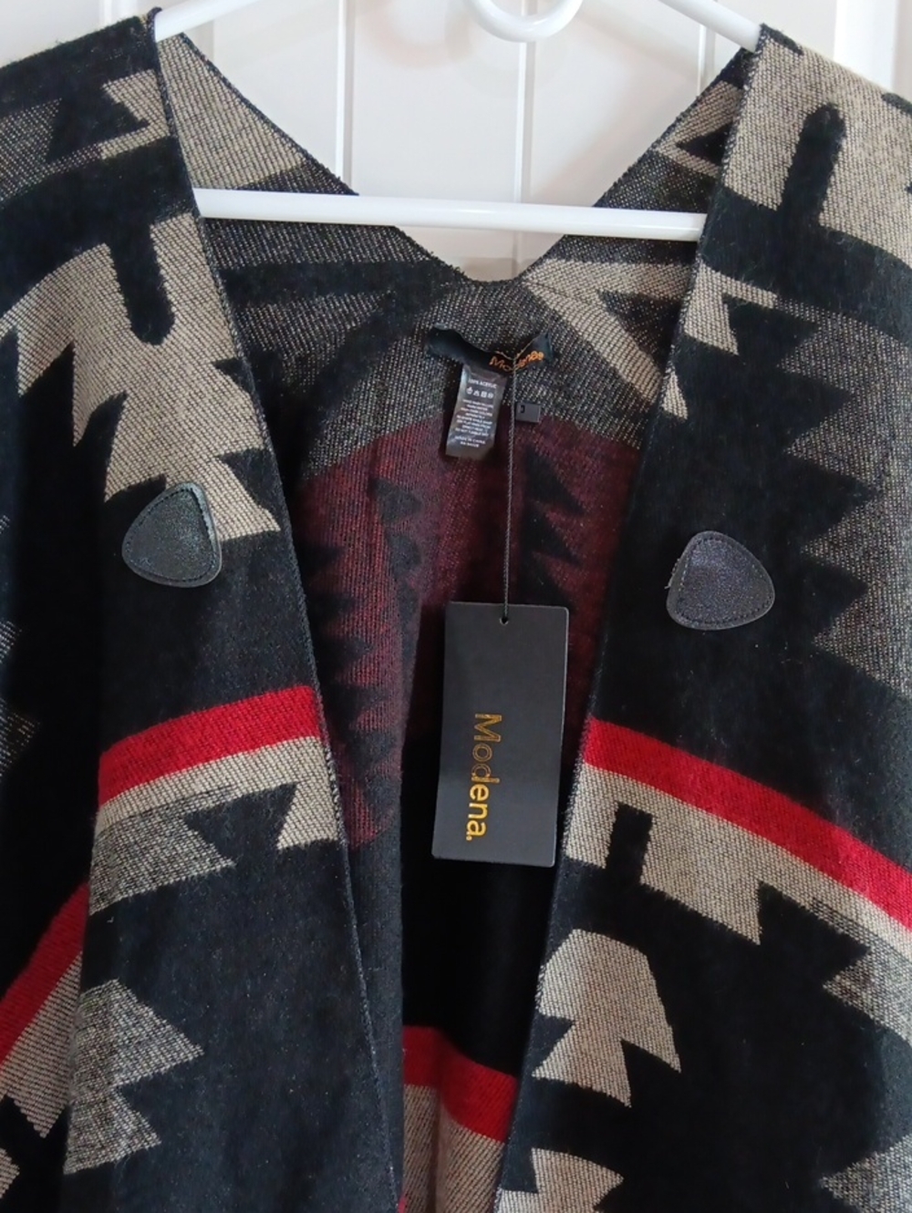 NWT Modena Nordstrom Rack Southwestern Open Front Poncho Ruana OSFM Black Red